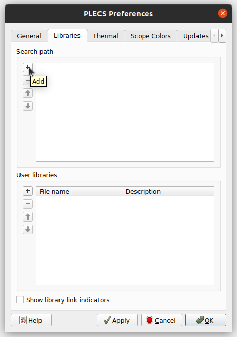 PLECS Preferences Library Tab Search Path