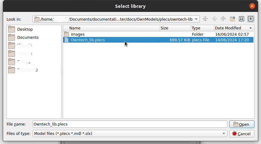 PLECS User Library Select