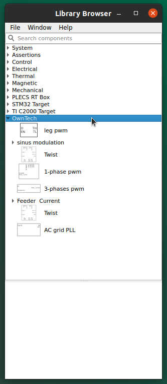 PLECS Library Browser OwnTech