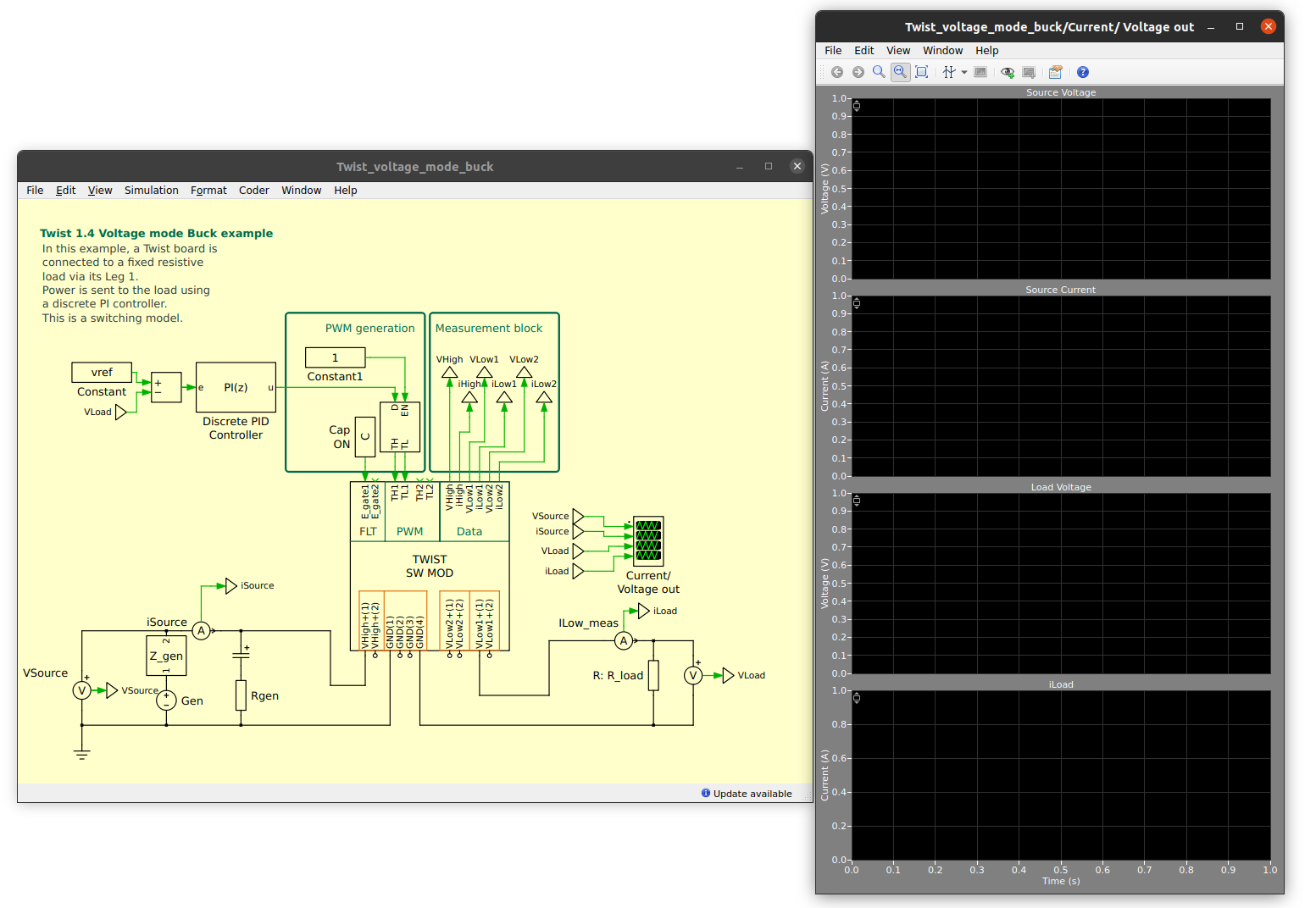 Voltage mode switched model and scope window