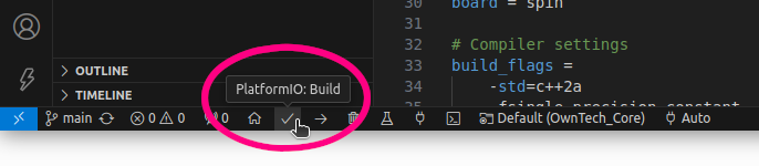 Build button in the Status Bar of VS Code